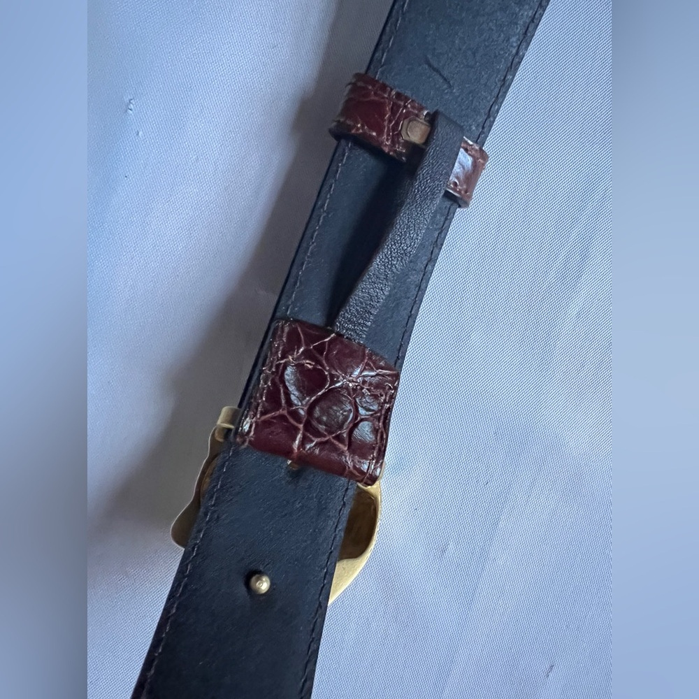vintage Versace leather belt crocodile-embossed Medusa head brown adjustable - Picture 3 of 13